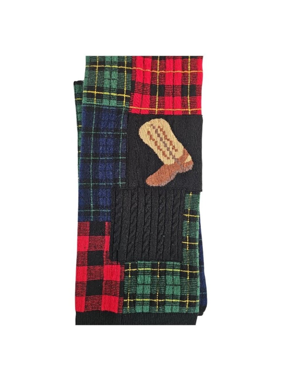 Polo Ralph Lauren Plaid Patchwork Western Cowboy Boot Longhorn Wool Scarf